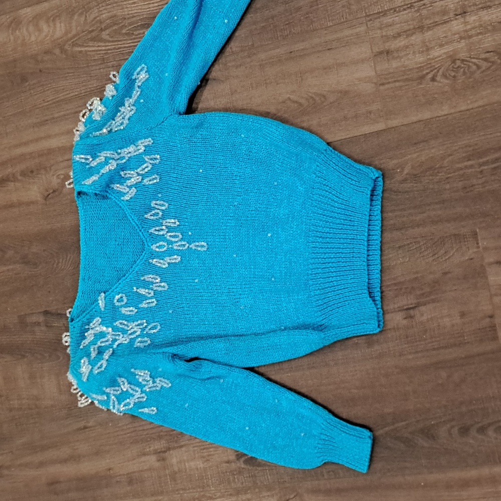 Nannell Blue Knit Vintage Sweater with Beaded Sequin
